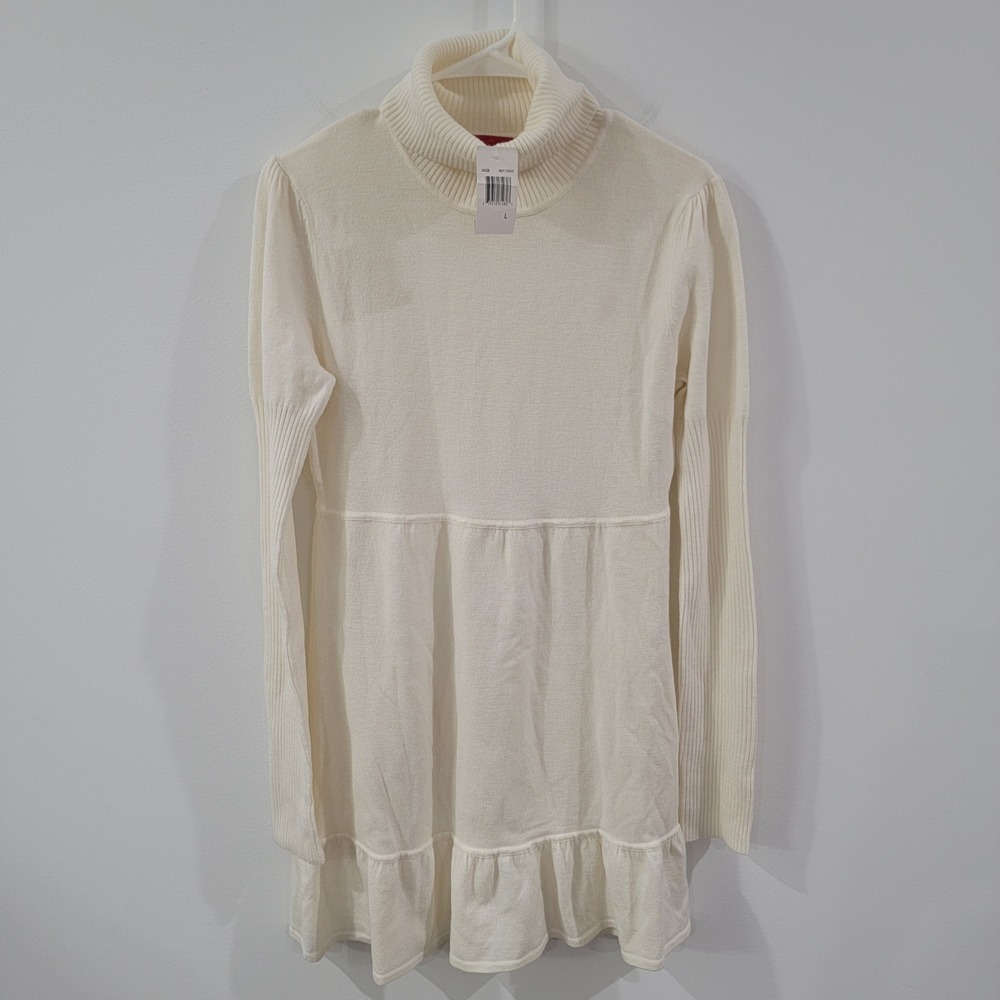 Liv Womens Sweater Dress Turtleneck‎ Size Large Off White Knee Length Ruffle